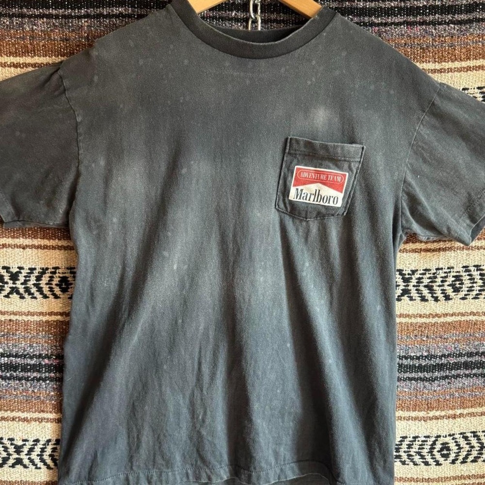 Marlboro Faded Unlimited Train Adventure Team Pocket T Shirt 90s size L Reprint - Picture 2 of 5